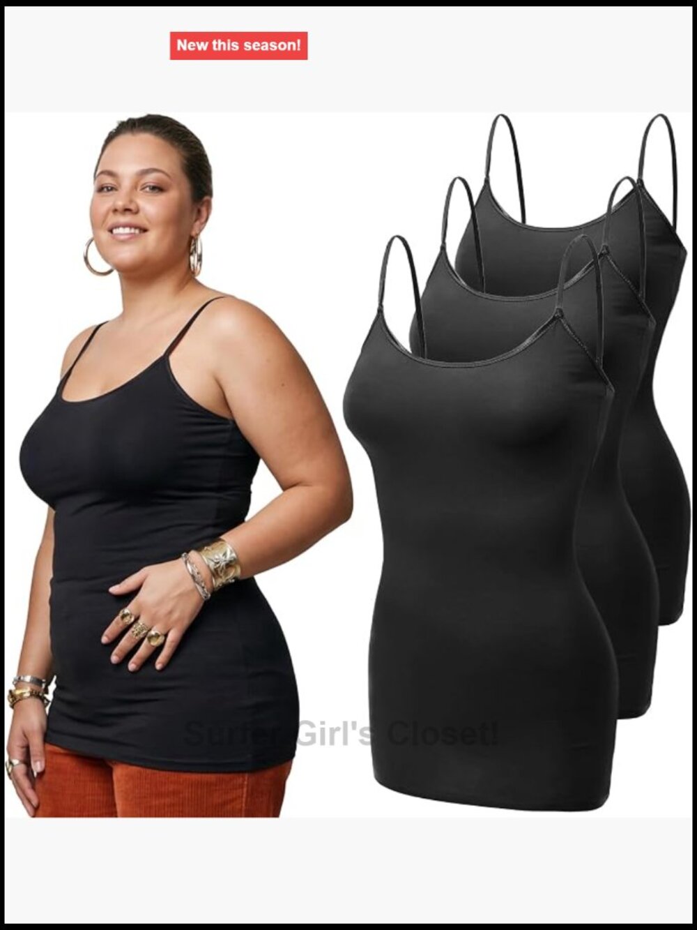 Cotton Spandex Long Layering Camisole Tank Top with Adjustable Straps